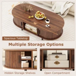 Costway 48" Mid Century Center Table With Sliding Fluted Doors & Open Compartment -Baxton Studio Shop GUEST c1c3ca20 02d8 4427 bedd 957b14397380