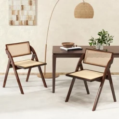 Costway Foldable Dining Chairs Set Of 2/4 With Woven Rattan Backrest & Seat Rubber Wood Frame Brown -Baxton Studio Shop GUEST c2164065 d915 49ef 90ff b2df2a4ccb61