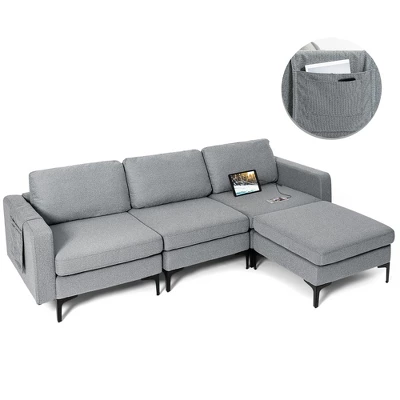 Costway Modular L-shaped 3 Seat Sectional Sofa W/ Reversible Chaise & 2 USB Ports 10 Costway Modular L-shaped 3 Seat Sectional Sofa W/ Reversible Chaise & 2 USB Ports - Image 10