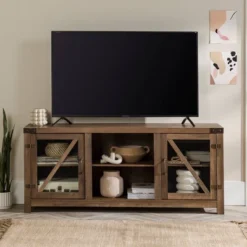 Clarabelle Transitional Glass Barn Door TV Stand For TVs Up To 65" - Saracina Home -Baxton Studio Shop GUEST c23d4c35 3bb3 41b9 bb06 7cceb76937e5