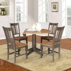 42" Round Dual Drop Leaf Dining Table With 4 Splat Back Chairs Hickory/Washed Coal - International Concepts 11 42" Round Dual Drop Leaf Dining Table With 4 Splat Back Chairs Hickory/Washed Coal - International Concepts -Baxton Studio Shop GUEST c2455f28 3b6e 4b94 bb52 30f595c41ebf