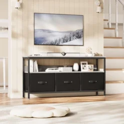 Garvee 55" TV Stand Entertainment Center With 3 Fabric Drawers, Rustic Dresser For Living Room, Bedroom 17 Garvee 55" TV Stand Entertainment Center With 3 Fabric Drawers, Rustic Dresser For Living Room, Bedroom -Baxton Studio Shop GUEST c24e4634 9eb8 4a28 9ae6 3ecc745a910a