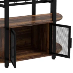 HOMCOM Wine Cabinet With Charging Station And LED Lights, Bar Cabinet With Wine Racks, Glass Holders, Mesh Doors And Open Shelves, Rustic Brown -Baxton Studio Shop GUEST c260c17a 0fce 4963 813e d3e08f8a1add