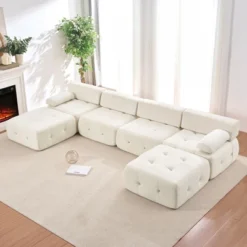 Mjkone U-Shaped Velvet Modular Sectional Sofa With Free Combination Ottoman,Convertible 4-Seater Sofa With Rivet Trim -Baxton Studio Shop GUEST c2b09f8c 61b7 430d b2c4 32f279ab5c9e