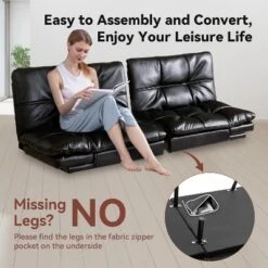 Vipbear 71" Futon Convertible Memory Foam Sofa Bed, Modern Loveseat For Living Room, Adjustable Armrests Backrest Sofabed, Faux Leather - Black -Baxton Studio Shop GUEST c2c5fab0 4690 47d2 ac4a ba17fac5d17c