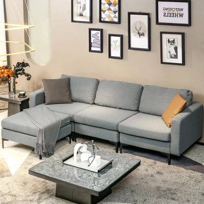 Costway Modular L-shaped 3 Seat Sectional Sofa W/ Reversible Chaise & 2 USB Ports 2 Costway Modular L-shaped 3 Seat Sectional Sofa W/ Reversible Chaise & 2 USB Ports - Image 2