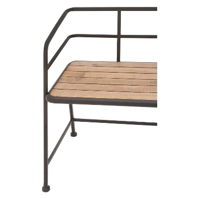 Metal And Wood Bench Slat Back Black/Brown - Olivia & May 2 Metal And Wood Bench Slat Back Black/Brown - Olivia & May - Image 2