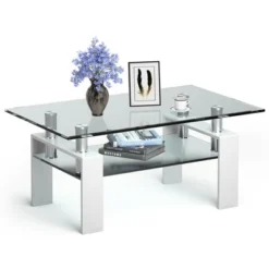 Costway Rectangle Glass Coffee Table Metal Legs End Table Livingroom WhiteBlackCoffeeNature -Baxton Studio Shop GUEST c300e28c aa18 489e b1b2 b4224867d19f