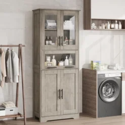 Pantry Cabinet, Tall Bathroom Storage Cabinet With Glass Doors And Adjustable Shelf, Freestanding Cupboard Tall Linen Cabinets -Baxton Studio Shop GUEST c30af88e 23b5 4b45 b4cc 44e79fb16aac