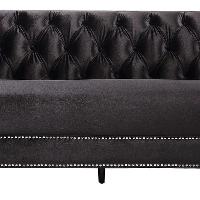 67" Heibero Sofa Black Velvet - Acme Furniture 8 67" Heibero Sofa Black Velvet - Acme Furniture - Image 8