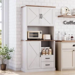 Whizmax Modern Kitchen Pantry Cabinet With Microwave Stand, Tall Storage Hutch With Drawers & Adjustable Shelves For Dining Room, Living Room -Baxton Studio Shop GUEST c35d4152 087e 42d2 bcf6 f86c6905c19b