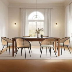 Set Of 6 Rattan Dining Chairs, Modern Upholstered Armchairs With Black Metal Frame & Woven Cane Back For Kitchen & Dining Room-Maison Boucle 19 Set Of 6 Rattan Dining Chairs, Modern Upholstered Armchairs With Black Metal Frame & Woven Cane Back For Kitchen & Dining Room-Maison Boucle -Baxton Studio Shop GUEST c39143eb 58a8 4bf2 83d5 da083c2306e1