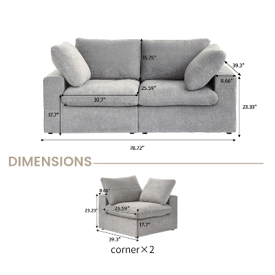 78" Cloud Modular Sectional Sofa With Thick Cushion,Minimalist Lovesofa Convertible Couch Deep Seat Couches For Living Room Sets 12 78" Cloud Modular Sectional Sofa With Thick Cushion,Minimalist Lovesofa Convertible Couch Deep Seat Couches For Living Room Sets - Image 12