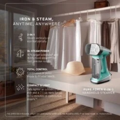 Rowenta Pure Force 2-in-1 Steamer & Iron, 1875W, Black & Green