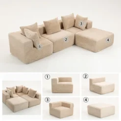 CAVINAS Comfy Corduroy Sofa With 4 Seaters,Magic Cube Sofa With Modular Configuration,U Shape Sectional Sofa For Living Room Furniture -Baxton Studio Shop GUEST c4f41c47 64f3 4c32 9899 9a2735731191
