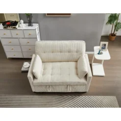 TiramisuBest 55" Velvet Foldable Sofa Bed With Adjustable Backrest And USB Port, 2-Seat Convertible Sleeper Couch With Pillows, Gray