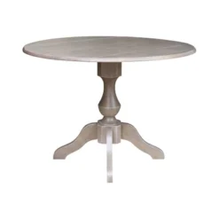 Kayden Round Dual Drop Leaf Pedestal Table Washed Gray Taupe - International Concepts