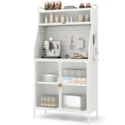 Costway 5-tier Metal Kitchen Bakers Rack With Pegboard 8 Hooks 5-position Adjustable Shelf White -Baxton Studio Shop GUEST c5a47b81 a356 49da 81c9 62657704077b