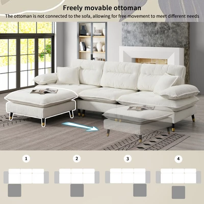 106"W L-Shaped Sectional Sofa, 4 Seat Cloud Chenille Fabric Tufted Couch Set With Two-Tone Adjustable Legs And Movable Ottoman - ModernLuxe 3 106"W L-Shaped Sectional Sofa, 4 Seat Cloud Chenille Fabric Tufted Couch Set With Two-Tone Adjustable Legs And Movable Ottoman - ModernLuxe - Image 3