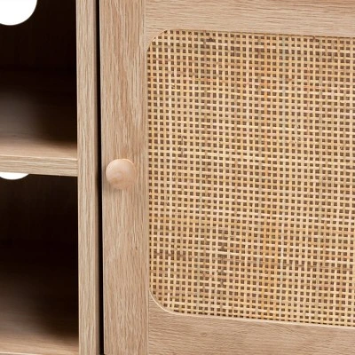 Elsbeth Wood And Natural Rattan 2 Door TV Stand For TVs Up To 40" Light Brown/Natural Brown - Baxton Studio 5 Elsbeth Wood And Natural Rattan 2 Door TV Stand For TVs Up To 40" Light Brown/Natural Brown - Baxton Studio - Image 5