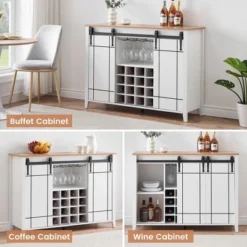 Coffee Bar Cabinet With Storage,47" Wine Bar Cabinet With Sliding Barn Door -Baxton Studio Shop GUEST c5ed242a ba92 4244 ab6d acfea11cc8be