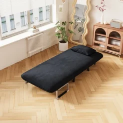 31.5″ Convertible Chair Bed, Tri-Fold Sofa Bed With Adjustable Backrest & Pillow With Sturdy Steel Frame For Home & Office