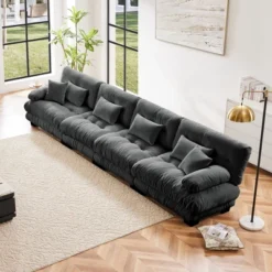 4 Seater Modular Deep Seat Chenille Sofa Couch Comfy Upholstered Sofa For Living Room Chenille Light Coffee -Baxton Studio Shop GUEST c639574c 2f7f 4a29 b1c3 6123c7e71807