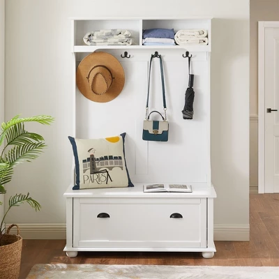 Hall Tree With Bench And Shoe Storage, Entryway Bench With 4 Coat Rack Hooks, Hallway Furniture Coat Tree For Entryway, Mudroom 7 Hall Tree With Bench And Shoe Storage, Entryway Bench With 4 Coat Rack Hooks, Hallway Furniture Coat Tree For Entryway, Mudroom - Image 7