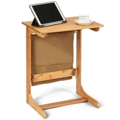 Costway Bamboo Sofa Table Laptop Desk Coffee Snack End Table Bedside Table W/Storage Bag -Baxton Studio Shop GUEST c68389e9 2f66 482b 9739 e544a7d8b863