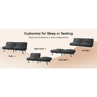 Dyonery 70" Memory Foam Folding Convertible Linen Futon Sofa Couch,Detachable Cushion,Adjustable Backrest, For Living Room,Office,Apartment, Black 4 Dyonery 70" Memory Foam Folding Convertible Linen Futon Sofa Couch,Detachable Cushion,Adjustable Backrest, For Living Room,Office,Apartment, Black - Image 4