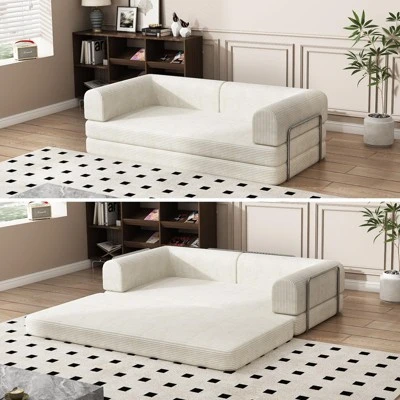 Convertible Corduroy Sleeper Sofa Bed: 3-Seater Futon With King Mattress. No-Assembly Fixed Frame For Living Room, Dorm & Studio. 5 Convertible Corduroy Sleeper Sofa Bed: 3-Seater Futon With King Mattress. No-Assembly Fixed Frame For Living Room, Dorm & Studio. - Image 5