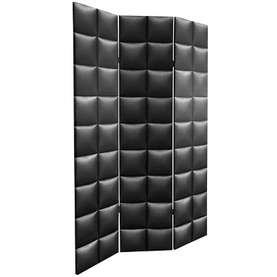 6" Double Sided Glam Leather Print Canvas Room Divider Black - Oriental Furniture 3 6" Double Sided Glam Leather Print Canvas Room Divider Black - Oriental Furniture - Image 3