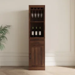Gulches Brown Walnut Modular Wine Bar Cabinet With Hutch Buffet Cabinet For Dining Room, Single Drawer And Versatile Storage -Baxton Studio Shop GUEST c722f850 e653 4e9d afe3 69b22ab8015c