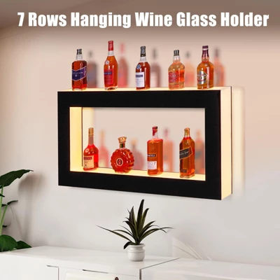 LED Lighted Liquor Bottle Display, Square 3-Step 48-Inch Wall Mounted Acrylic Liquor Shelf With Remote & App Control 1 LED Lighted Liquor Bottle Display, Square 3-Step 48-Inch Wall Mounted Acrylic Liquor Shelf With Remote & App Control