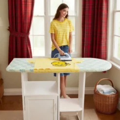 ORRD Solid Wood Folding Ironing Board With Storage Cabinet, Heat Resistant Sponge And Wheels For Small Spaces, Laundry Room - Antique White -Baxton Studio Shop GUEST c759ccf9 75c8 4908 a080 5fdcd36a8cf0