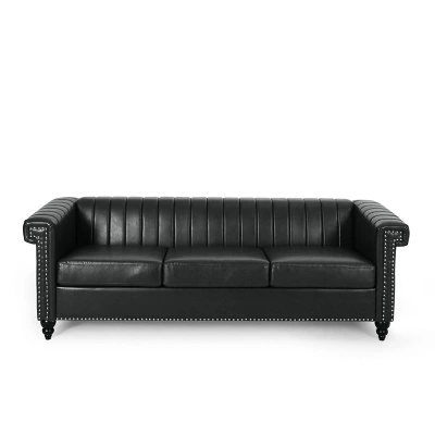 Drury Contemporary Channel Stitch 3 Seater Sofa With Nailhead Trim - Christopher Knight Home 12 Drury Contemporary Channel Stitch 3 Seater Sofa With Nailhead Trim - Christopher Knight Home - Image 12