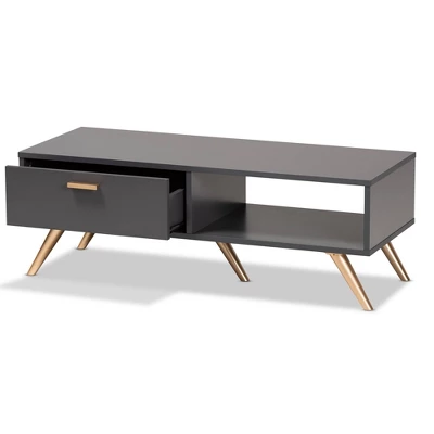 Kelson Wood Coffee Table Dark Gray/Gold - Baxton Studio 1 Kelson Wood Coffee Table Dark Gray/Gold - Baxton Studio