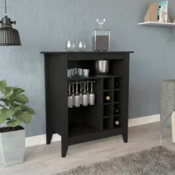 Evita Bar Cabinet, One Open Shelf, Six Built-in Wine Rack, One Drawer -32.5*17.7*38.1 Inch, Black -Baxton Studio Shop GUEST c779b85f b70d 4783 b91f e80169bcb545