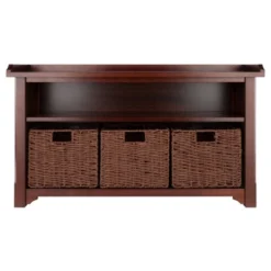 22.05" 4pc Milan Storage Hall Bench With Baskets Walnut - Winsome