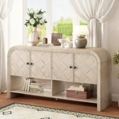 Elegant Console Table With Woven Wood Slats And Solid Wood Veneer, Versatile Entryway Table Sofa Table For Hallway, Living Room - ModernLuxe