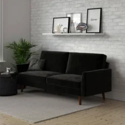Jayce Mid-Century Modern Coil Futon Black Velvet - Room & Joy 9 Jayce Mid-Century Modern Coil Futon Black Velvet - Room & Joy -Baxton Studio Shop GUEST c79998a4 fa84 4537 a7ad 4820241d5d07