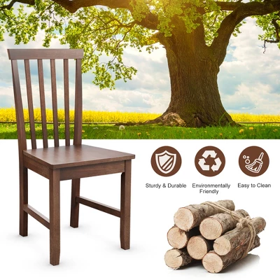 Costway Set Of 2 Dining Chair Brown Kitchen Spindle Back Side Chair With Solid Wooden Legs 5 Costway Set Of 2 Dining Chair Brown Kitchen Spindle Back Side Chair With Solid Wooden Legs - Image 5