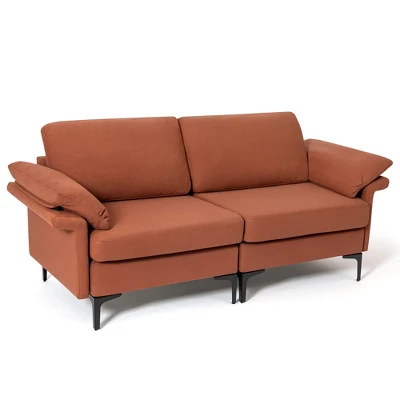 Costway Modern Loveseat Fabric 2-Seat Sofa Couch For Small Space W/Metal Legs Army 11 Costway Modern Loveseat Fabric 2-Seat Sofa Couch For Small Space W/Metal Legs Army - Image 11