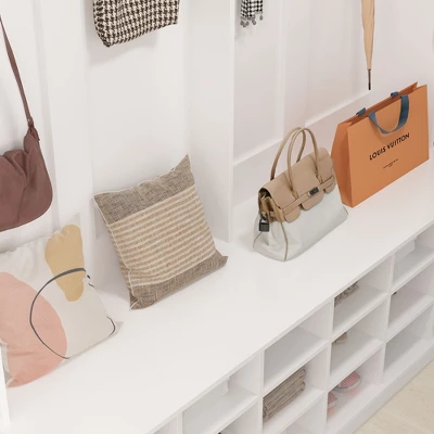 FUFU&GAGA White Hall Tree With Storage - Entryway Organizer With Hooks, Shelves, And Cubbies 9 FUFU&GAGA White Hall Tree With Storage - Entryway Organizer With Hooks, Shelves, And Cubbies - Image 9