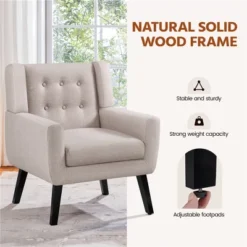 Yaheetech Button Tufted Armchair With Solid Wood Legs Beige 11 Yaheetech Button Tufted Armchair With Solid Wood Legs Beige -Baxton Studio Shop GUEST c83193f2 6a2d 4657 a530 a334877a34b3