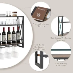 MOEPISY 3 Tiers Industrial Wall Mounted Wine Rack With Glass Holder And Metal Frame -Baxton Studio Shop GUEST c861bdda 0877 455d 932a 70d7d8f4caa4