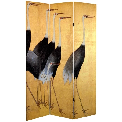 6" Double Sided Cranes Room Divider Beige - Oriental Furniture 1 6" Double Sided Cranes Room Divider Beige - Oriental Furniture