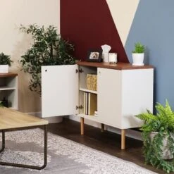 Sunnydaze Decor Sunnydaze Indoor Mid-Century Modern 2-Door Accent Buffet Cabinet With Shelves -Baxton Studio Shop GUEST c881429f de6d 4c9c a08f b03e11b1ccd4