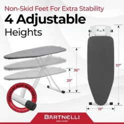 Bartnelli Extra Wide Pro Ironing Board 19x48" Ironing Surface Premium 4 Layer Heat Resistant Cover