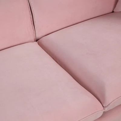 Velvet Upholstered Sofa With Armrest Pockets, 2 Pillows And Golden Metal Legs-ModernLuxe 9 Velvet Upholstered Sofa With Armrest Pockets, 2 Pillows And Golden Metal Legs-ModernLuxe - Image 9